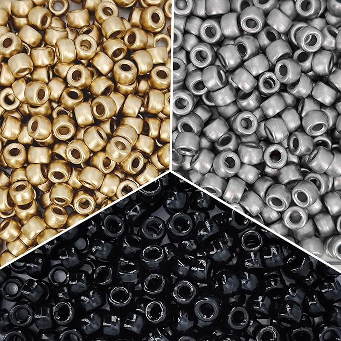 MIIIM 600PCS 6x9mm Pony Beads Bulk, Silver and Gold Pony Beads for Bracelets Making Kit, Kandi Beads, Hair Beads for Braids, Craft Beads for Jewelry Making (Gold)