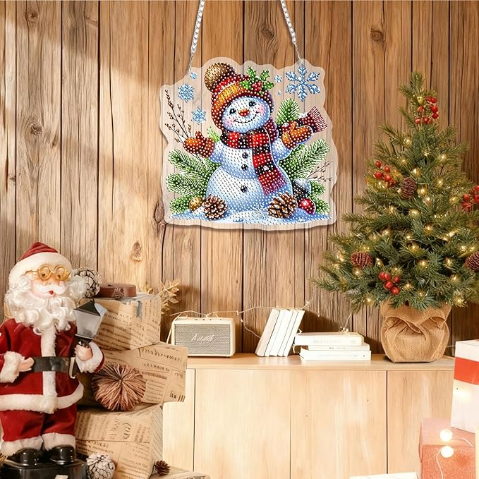 EMIEAUFG Christmas Diamond Art Hanging Kit for Adult, Christmas Snowman Diamond Art Pendants, Double Sided Acrylic & 5D Special Shaped Rhinestone, Christmas DIY Ornament for Window Home Wall Decor