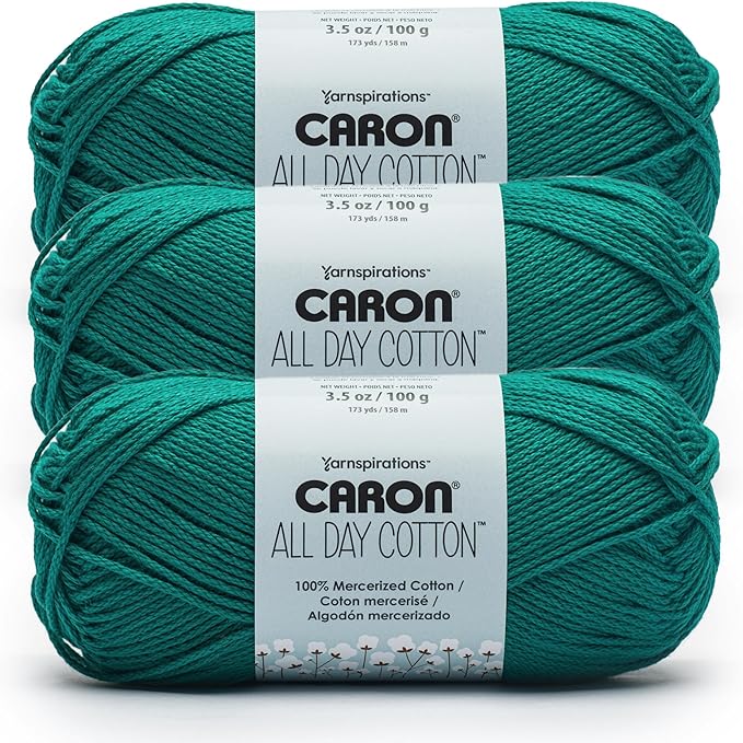 Caron All Day Cotton - 3 Pack of 173 Yards/3.52 oz Jungle Aqua 100% Mercerized Cotton Yarn