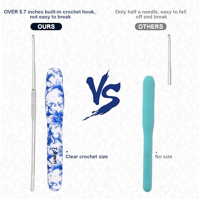 BCMRUN 7 mm Large Crochet Hook, Ergonomic Grip Soft Handles Crochet Hook for Arthritic Hands, Extra Long  Knitting Needles for Beginners and Crocheting Yarn (7.0mm)