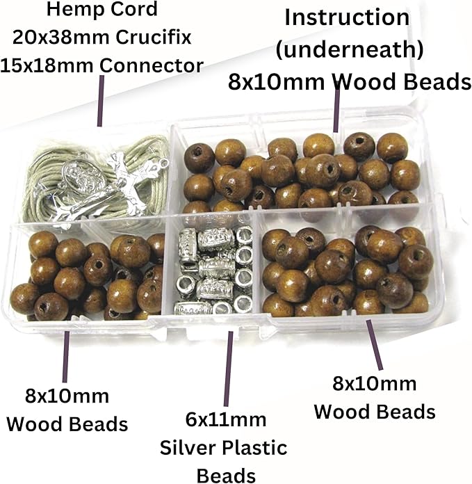 Linpeng Wood Bead Box Rosary DIY Kit, Catholic First Communion Necklace Making Supplies, Gift for Adults Seniors, 1 kit