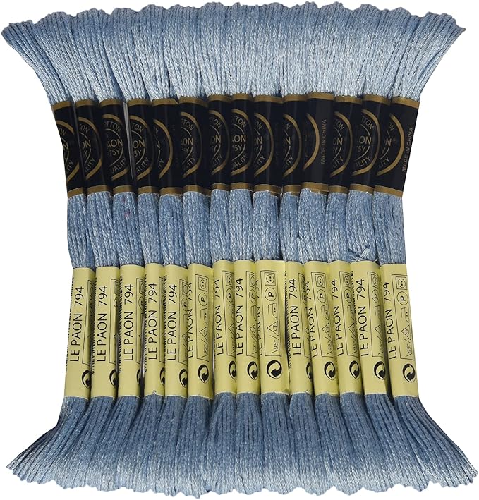 LE PAON Embroidery Floss, 14-Pack Six Strands 100% Long Staple Cotton Embroidery Thread, 8.7-Yard，Color Number：794, Light Cornflower Blue