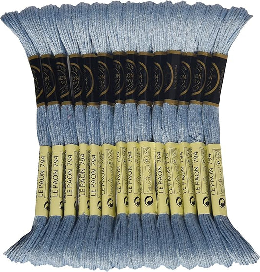 LE PAON Embroidery Floss, 14-Pack Six Strands 100% Long Staple Cotton Embroidery Thread, 8.7-Yard，Color Number：794, Light Cornflower Blue