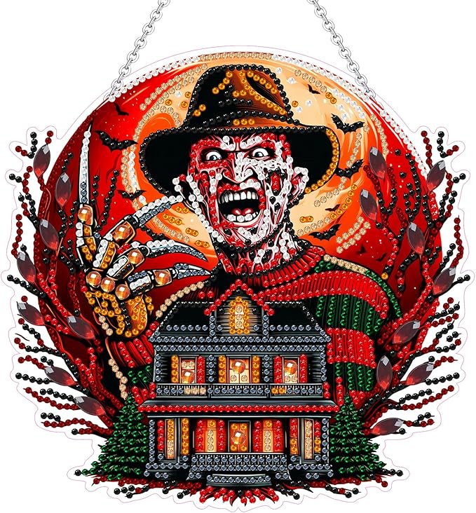WEUOPG Halloween Diamond Art Hanging Kit for Crafts, DIY Acrylic Diamond Art Painting Window Pendants Home Garden Wall Hanging Kits, Double Sided Hanging Ornament