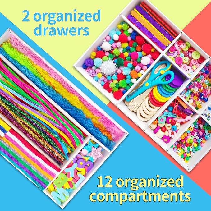 Itopstar Crafts for Kids -3000pcs+ Art Supplies Kids Art Supplies Great for School, Homeschool and Kindergarten DIY Crafting Projects-Giant Craft Box for Supplies