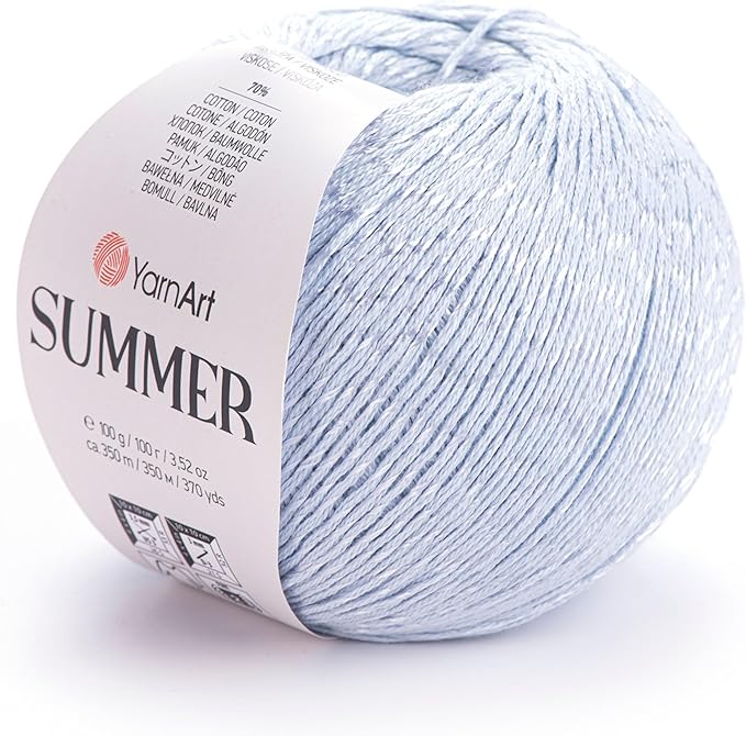 YarnArt Summer – Lightweight Glittery Yarn, 70% Mercerized Cotton, 30% Viscose – Sparkly Knitting & Crochet Yarn for Shawls, Clothes & Accessories (50)