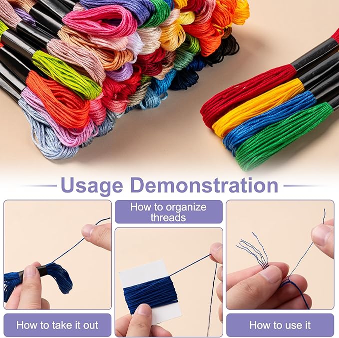 Friendship Bracelet String, 60 Skeins Cross Stitch Thread, 344.5 Inch Cotton Embroidery Floss, Hand Embroidery Thread for DIY Sewing and Embroidery Crafts Making