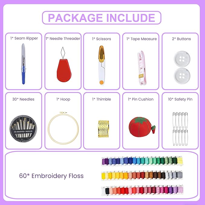 Huacan Embroidery Floss Kit with Storage Box 36/50 Colors Stitching Threads Sewing Kits 53/67 Pcs DIY Cross Stitch Accessories Set for Adults Beginner (60 Color（109 Pcs）)