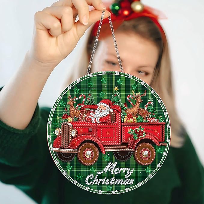 Pavemlo Hanging Diamond Art Kits for Adults Christmas Santa Claus – 8x8Inch Double-Sided Acrylic Board DIY Crystal Diamond Suncatcher Pendant, Sparkling Home Wall or Window Decoration Handmade Gift
