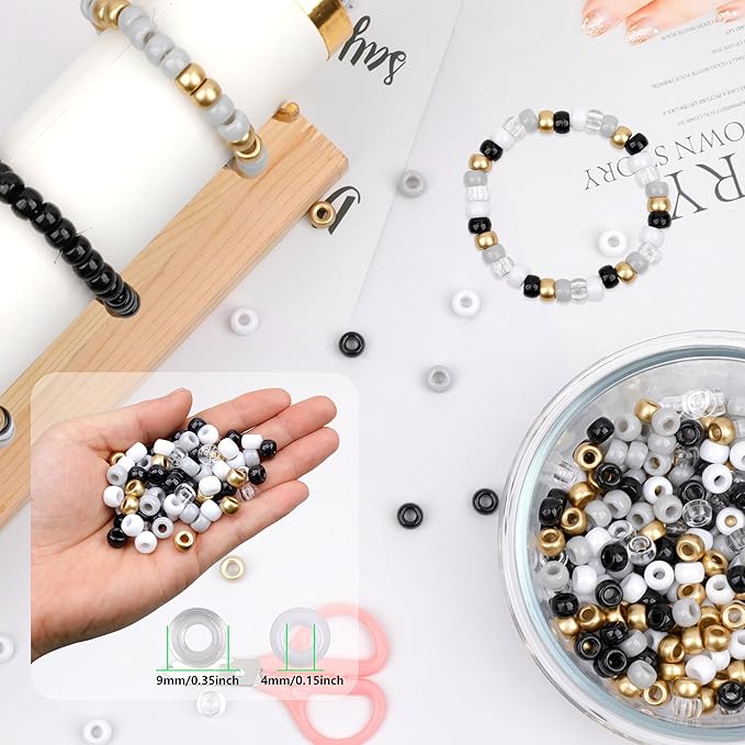 gmma black white pony beads for bracelet colourful plastic beads for jewelry making halloween beads for friendship bracelets 6x9mm gold beads for diy bracelet necklace party decoration supplies