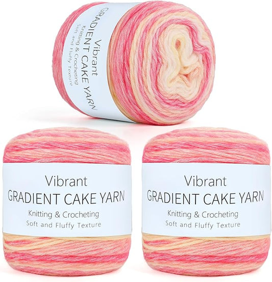 Aeelike Ombré Yarn for Crocheting, 3 Skeins Gradient Cake Yarn 100g (3.52 oz) 245m (267 Yards) # 3 Light Weight - Soft Yarns with Vibrant Colors for Making Blanket Scarves, Pink Yellow Gradient