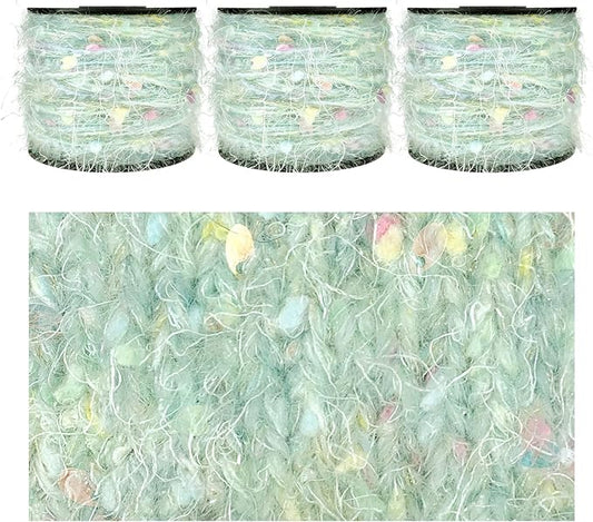 Sparkle Yarn, Acrylic Yarns for Knitting Crocheting Crafts DIY, Glitter Sequins Yarn,Set of 3 Rolls (Light Green)