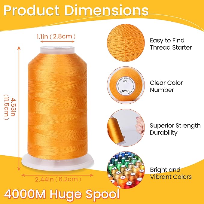 New brothread Embroidery Machine Thread 4000M/4400YD Each Spool Mega Kit 150 Vibrant Colors 40WT for Commercial, Industrial, Home-Used Embroidery Machines