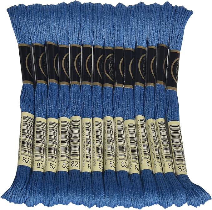 LE PAON Embroidery Floss, 14-Pack Six Strands 100% Long Staple Cotton Embroidery Thread, 8.7-Yard，Color Number：825, Dark Blue