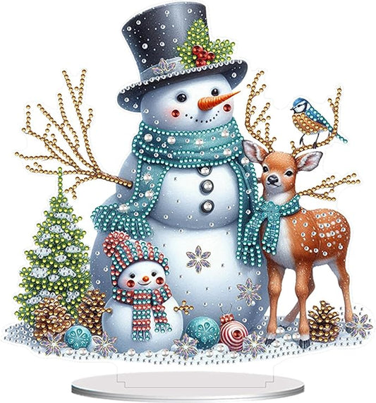 LAKEQUILL Christmas Snowman DIY 5D Tabletop Diamond Art Painting Kit -Desktop Ornament Special Shaped Rhinestone Desk Placement Ornament, Desktop Decor for Home Office, Festive New Year Gift