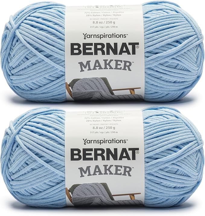 Bernat Maker Sky Blue Yarn - 2 Pack of 250g/8.8oz - 72% Cotton 28% Nylon - #5 Bulky - 290m/317Yards - for Knitting, Crochet and Amigurumi