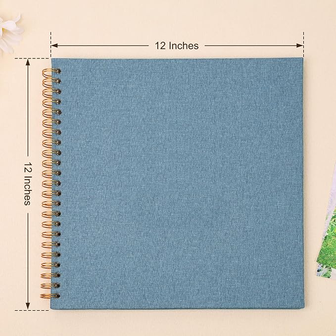Scrapbook Photo Album 12x12 Inches 80 Pages Hardcover Kraft Paper Linen Cover Scrap Book Memory Book DIY Scrapbook Albums for Wedding Baby Boyfriend Travel Anniversary Family, Blue
