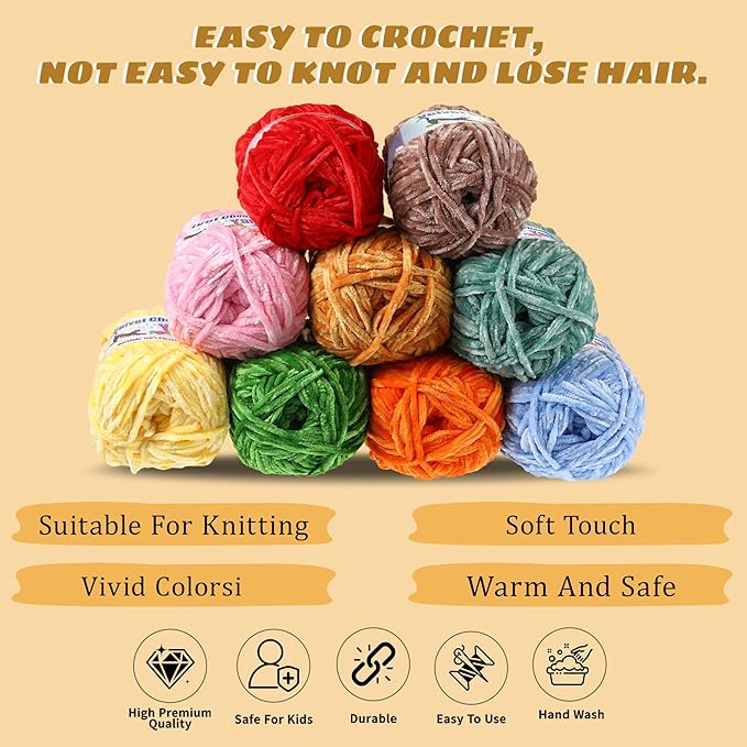 4 * 100g Fluffy Velvet Chenille Yarn for Crocheting and Knitting, Handcrafts Weaving Soft Chenille Yarn for Crocheting Clearance, Used for Making Baby Yarn Blanket, Clothes, DIY Craft (Colorful - D)