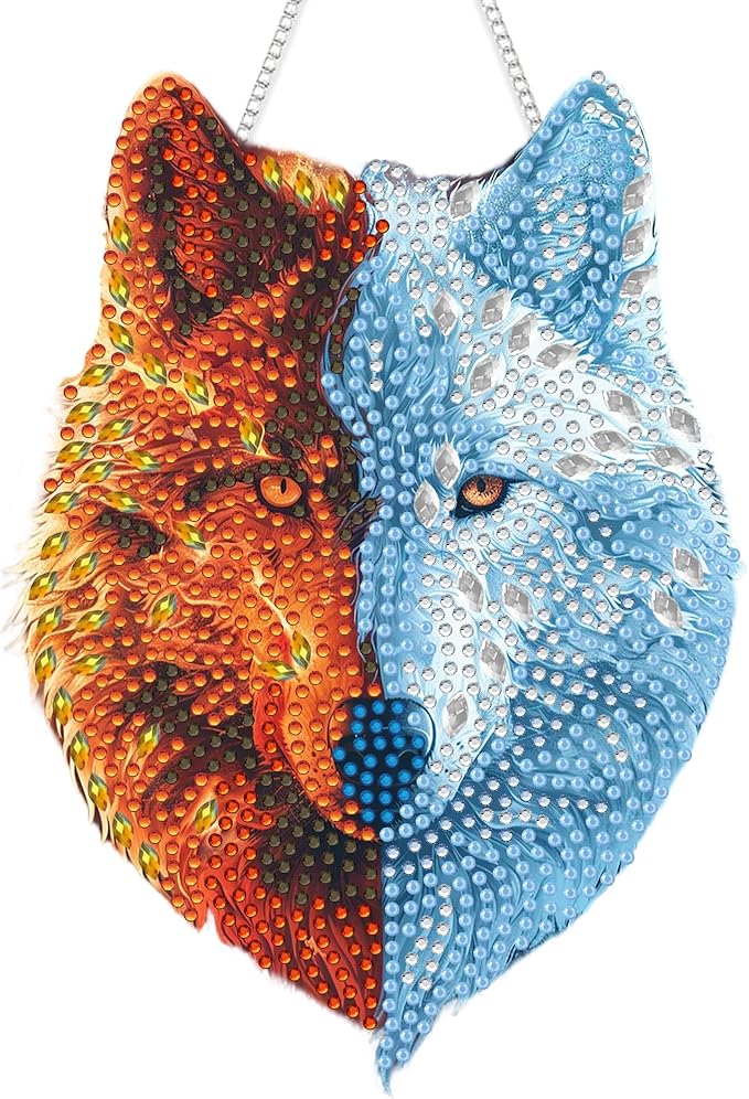 SKRYUIE Wolf Hanging Diamond Art Kits for Adults Pendant Suncatcher, Special Shaped Crystal DIY Pearl Diamond Painting Kit, Gift for Mother Spring Summer Window Wreath Decor 7.91 x 6.02 Inch A3