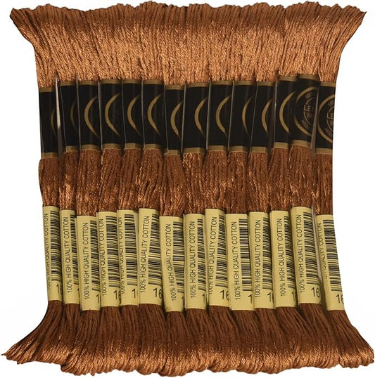 LE PAON Embroidery Floss, 14-Pack Six Strands 100% Long Staple Cotton Embroidery Thread, 8.7-Yard，Color Number：167, Very Dark Yellow Beige