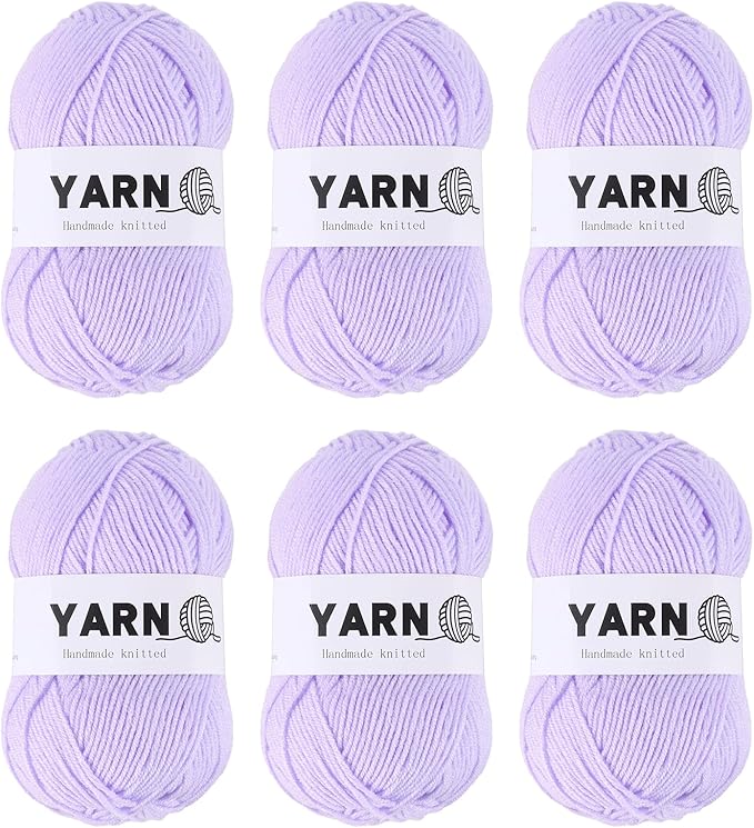 6Pcs Light Purple Acrylic Yarn 790 Yard 4 Ply Soft Crochet Yarns Sport Weight Yarn,[for DIY Crocheting Knitting Craft Blankets Hats]-300g