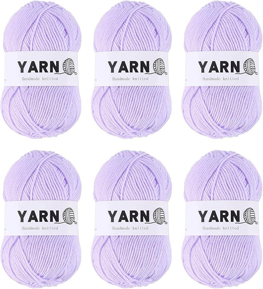 6Pcs Light Purple Acrylic Yarn 790 Yard 4 Ply Soft Crochet Yarns Sport Weight Yarn,[for DIY Crocheting Knitting Craft Blankets Hats]-300g