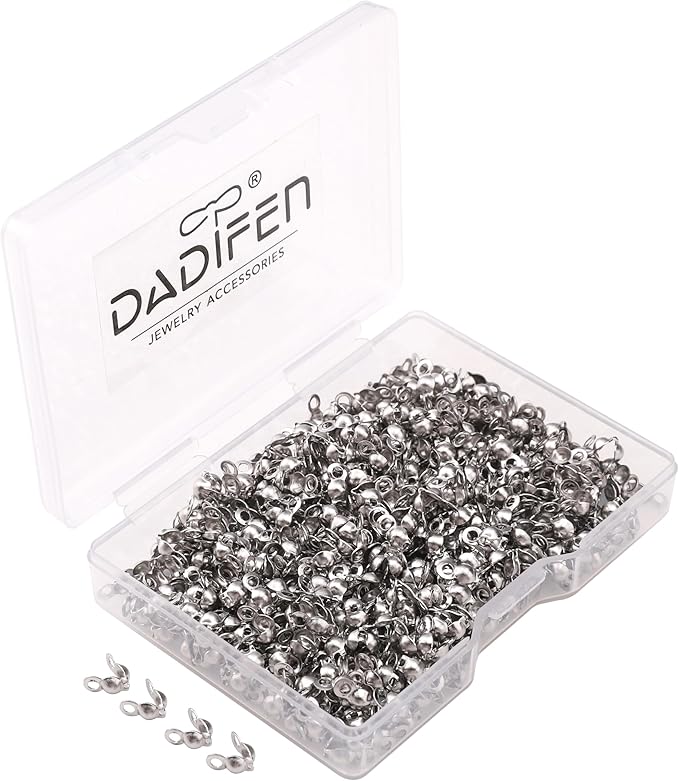 304 Stainless Steel End Caps 3.2x6.3mm 500pcs Knot Covers for Jewelry DIY Making and Repairing