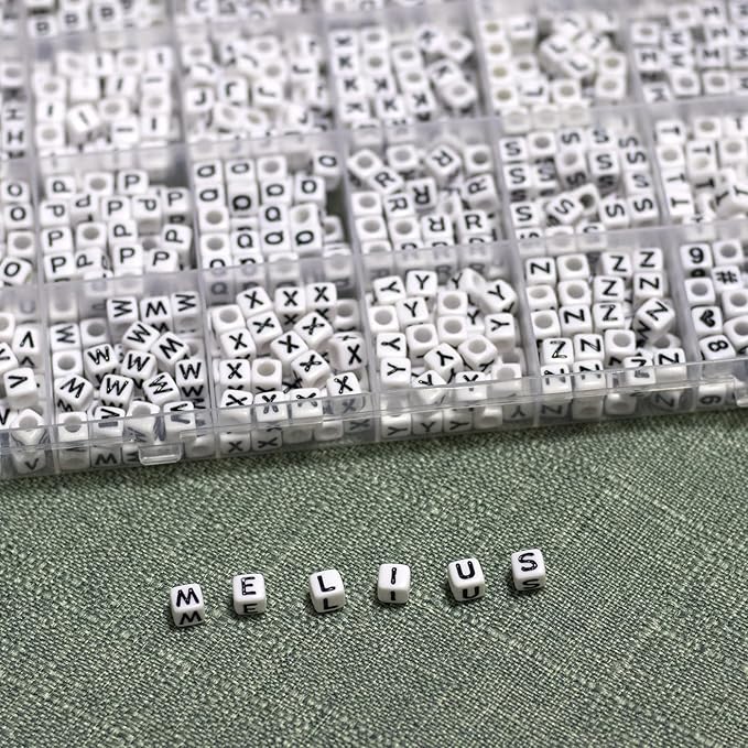 MELIUS Acrylic Square Letter Beads, 1120Pcs 6x6mm in Alphabetical Order A-Z with Numbers Colorful Hearts Cube Beads for Jewelry Making, DIY Necklaces, Key Chains, Bracelets