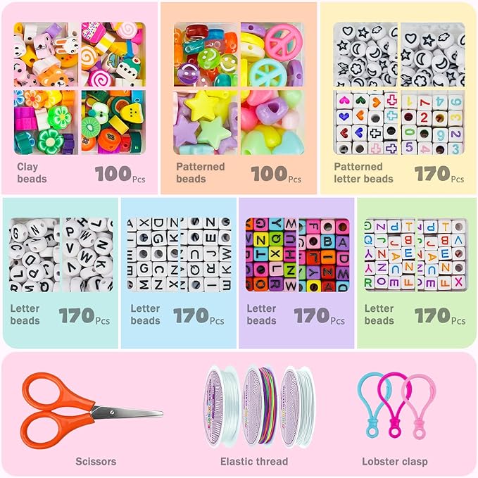 Gionlion 96 Colors 3550 Pcs Pony Beads Bracelet Making Kit, 5 Boxes Friendship Bracelet Kit with Letter Beads 6x9mm Rainbow Kandi Bead for Bracelets Jewelry Keychain Making Kit, Crafts Gifts