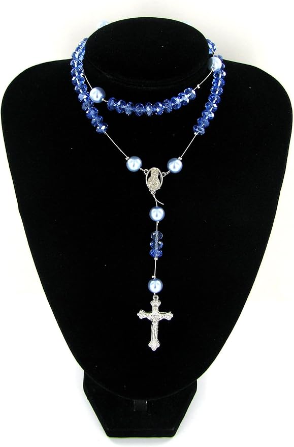 Linpeng Sky Blue Glass Crystal Pearl Beads Rosary Jewerly Kit, Rosary Making Supplies, Gift for Beader, 1 Pack