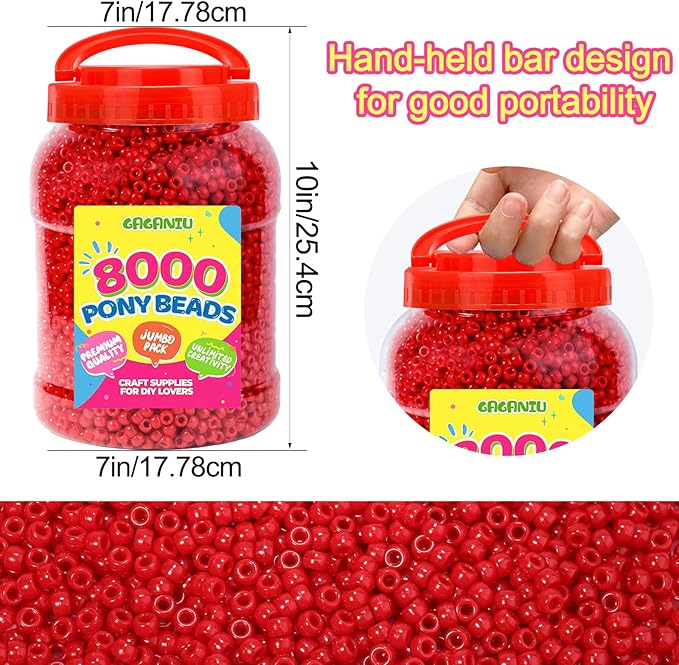 8000 pcs pony beads bulk for bracelet red plastic beads making for hair braiding diy crafts kandi jewelry key chains and ornaments decorations boxed