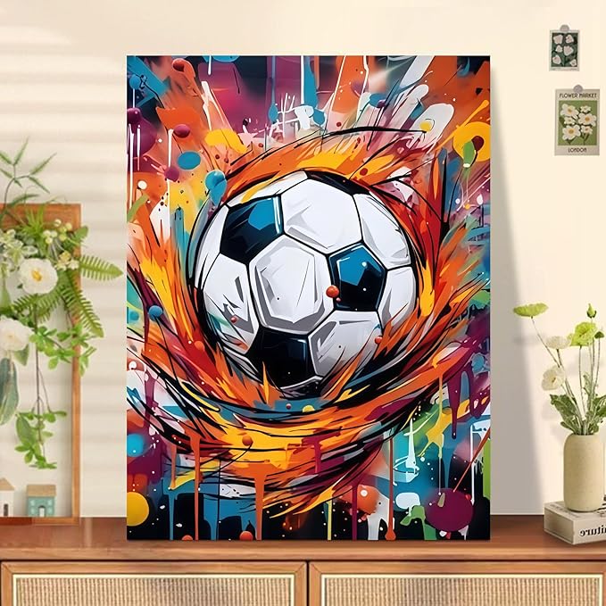 Reivworl Paint by Numbers Kit for Kids - with Frame and Easel, Soccer Paint by Number Kids Age 6-8-12 Boys Girls, Paint by Numbers for Gifts and Decor (9.5X12Inch)