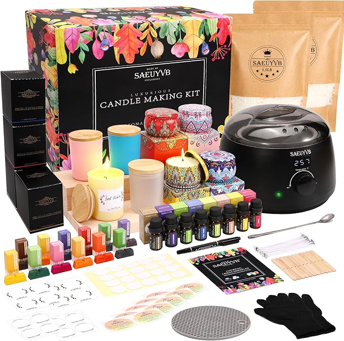 SAEUYVB Candle Making Kit,Candle Making Kit for Adult with Wax Melting Pot,DIY Starter Soy Candle Making Supplies/Kit - Perfect as Home Decorations