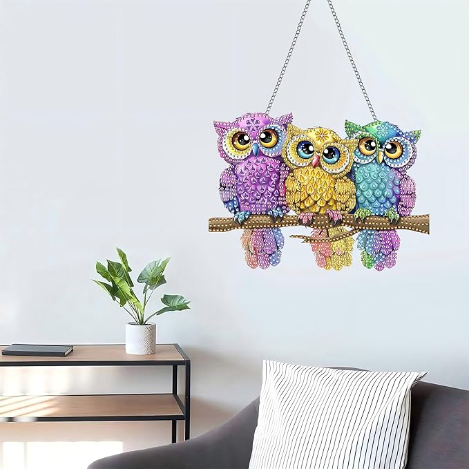 LOMSIOY Diamond Art Hanging Kit for Adult, Bird Front Door Sign Window Hanging for Outdoor, Animal Double Sided Summer Decor Suncatcers for Porch, Hanging Pendants for Garden Wall （8x8 Inch