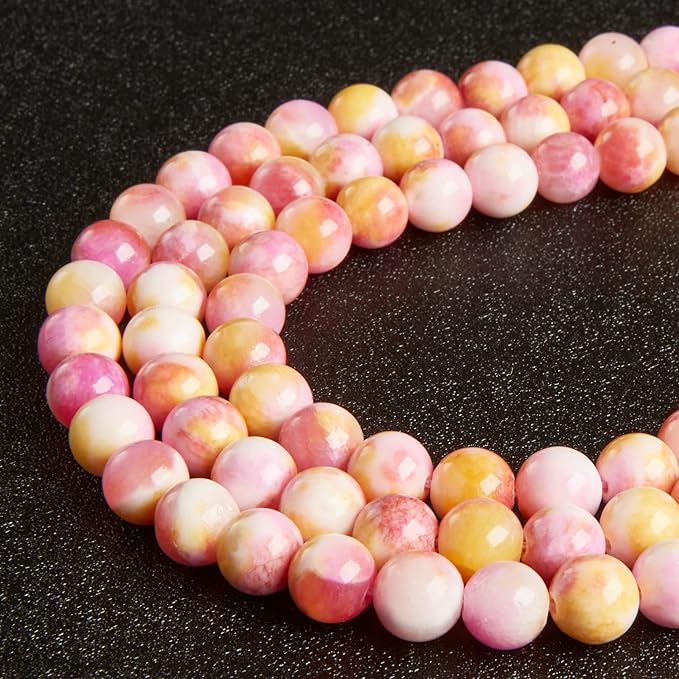 100pcs 8mm pink yellow jade beads natural gemstone beads round loose beads for jewelry making