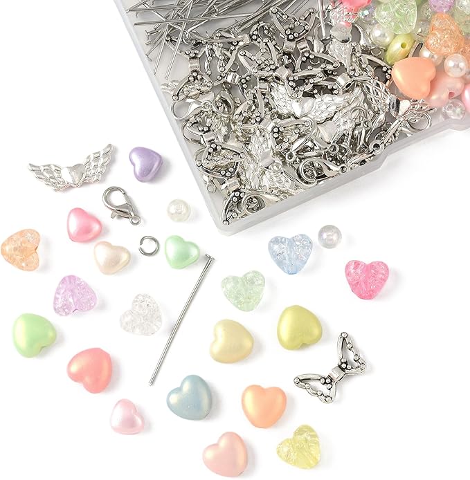 324Pcs Angel Jewelry Making Kit, DIY Pendants Charms Making Kits, Silver Colorful Beads Jump Ring Head Pins Findings for Bracelets Necklaces Earrings Crafting
