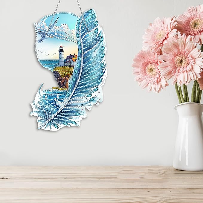 Kaliosy Sun Catcher Lighthouse Window Hanging Ornament - Outdoor Porch Decor, Landscapes Themed Diamond Art Ornament, Acrylic Board Diamond Painting for Home, Front Door Sign, Indoor Decor 8x8inch