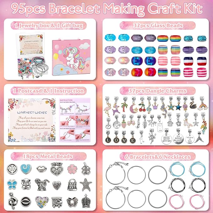 Soleebee Charm Bracelet Making Kit, Unicorn Mermaid Jewelry Making Supplies Beads DIY Art Craft Set Jewelry Making Kit for Girls Teens Age 6-12
