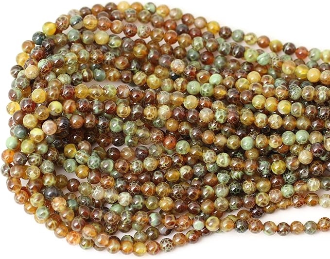 60PCS 6mm Antique Style Dragon Vein Agate Gemstone Round Loose Beads for Jewelry Making