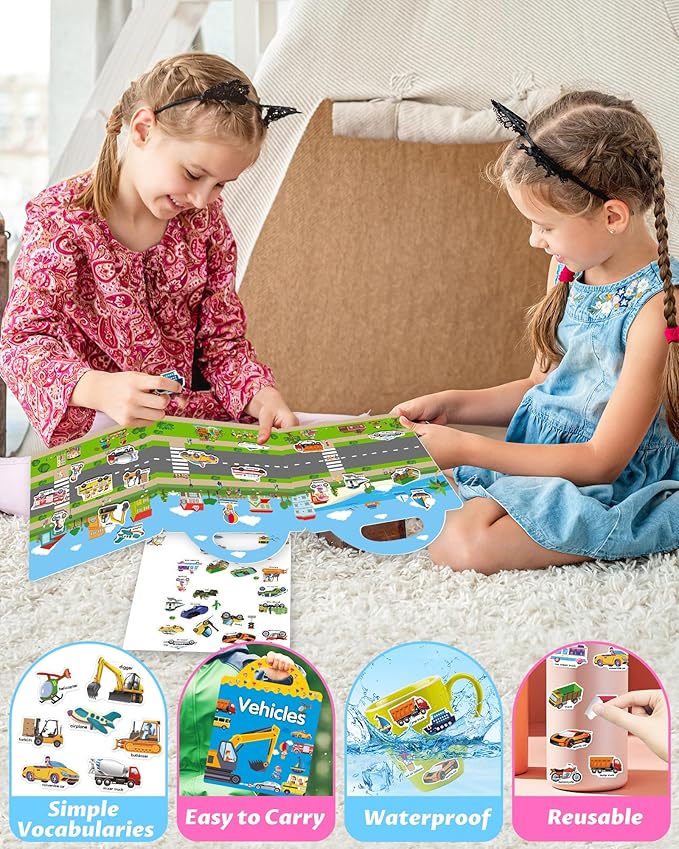 walenced reusable sticker book for toddlers, stickers for kids, toddler craft activities, toddler travel toys ages 3 and up boy girl birthday gifts