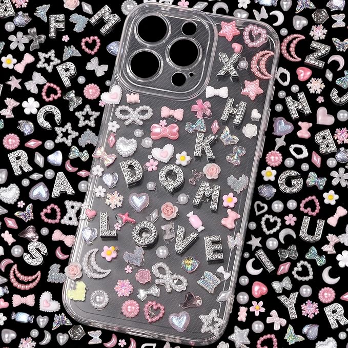 Junk Case Charms, A-Z Alphabet Letters Junk Case Kit, Junk Phone Case Charm, Pink Assorted Slime Charms Bulk Letter Charms for DIY Necklace Bracelets Jewelry Making Scrapbooking Crafts