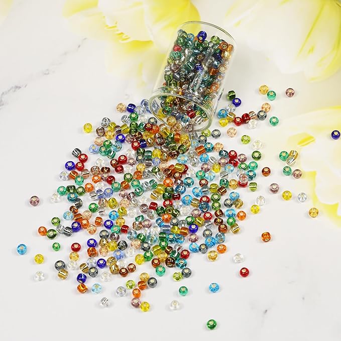Bala&Fillic Size 4mm Seed Beads About 3000pcs in Box, 6/0 Glass Silver Lined Seed Beads for Making Bracelet Necklace Earring Jewelry (About 130pcs/Color, 24 Colors)