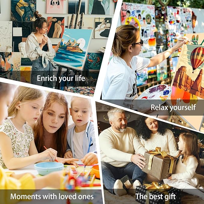 Canrichshop 6 Packs Paint by Numbers Kit for Adult Framed,City Landscape DIY Paint by Number on Canvas with Wooden Easel,Acrylic Oil Famous Buildings Painting Kit Adults for Decor 8x8inch