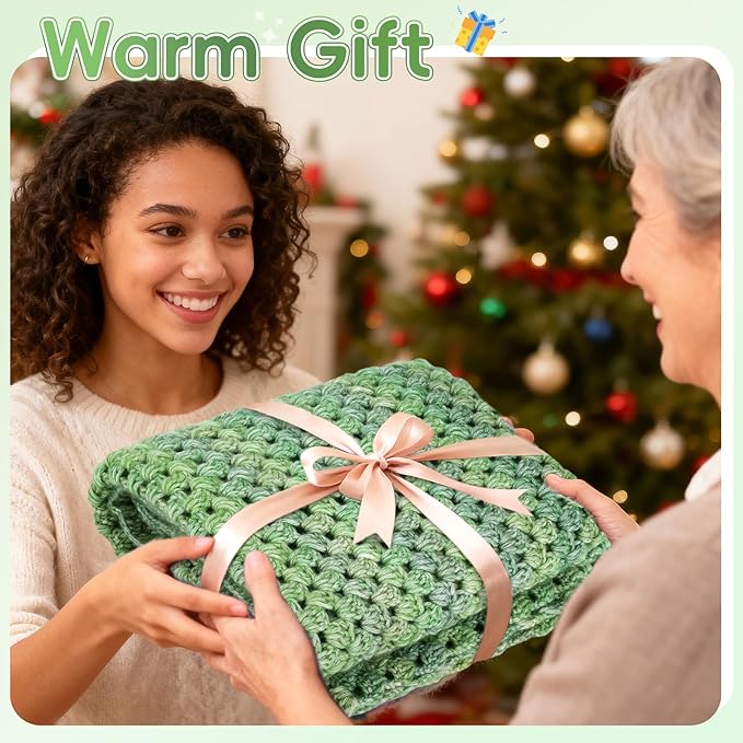 Aeelike Blanket Crochet Kit for Beginners, Super Easy Crochet Blanket Kit with Soft & Colorful Gradient Yarns Detailed Video Tutorials Crocheting Accessories, Moss Green Gradient & Ideal Gift