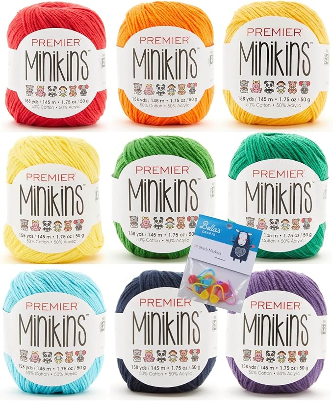 Premier Minikins Yarn 9-Pack with Bella's Stitch Place Holders (Rainbow Collection)