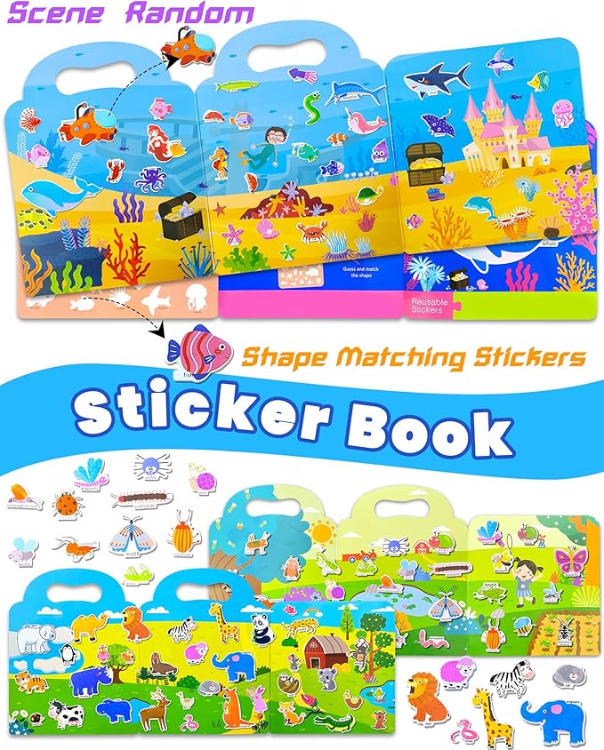 walenced reusable sticker book for toddlers, stickers for kids, toddler sticker book, toddler craft activities, toddler travel toys ages 3 and up boy girl birthday gifts