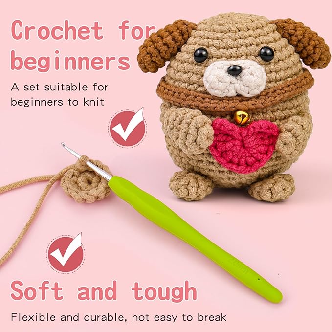 UzecPk Crochet Kit for Beginners, Crochet Kit Cotton-Nylon Blend Yarn Include Videos Tutorials Dog Crochet Set for Starters Adult Crochet Animals Kits with Enough Yarn and Accessories