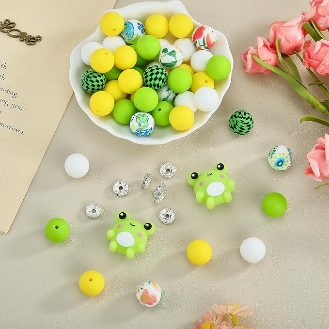 45 Pcs 15mm Silicone Beads 3D Animal Focal Beads for Pens Printed Silicone Beads Bulk for Keychain Bracelets Making and Other Handmade Crafts(Frog)