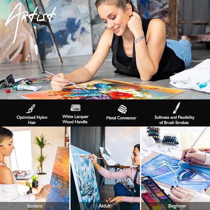Paint Brush Set, 10 Pcs Paint Brushes for Acrylic Painting, Round Pointed Tip Detail Small Paint Brush for Oil Watercolor Canvas Face Body Boards Rock, Adult Drawing Arts Crafts Supplies, Pink