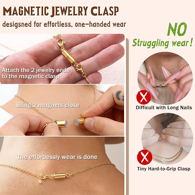 KRFY Extra Strong Magnetic Necklace Clasps and Closures, Necklaces Separator for Layering Stacks, Necklace Chain Extenders for Women, Magnet Detangler Clasp Bracelet 8Pcs 16K Gold Plated